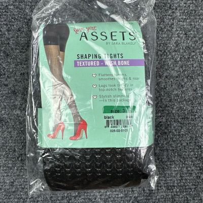 Spanx Assets Shaping Tights Textured Womens Size 3 Wish Bone Black Fishnet